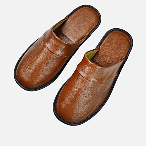Mens Genuine Leather Slippers Non Slip Home Bedroom Shoes House Slipper Comfy Indoor Outdoor Shoes Slippers Unisex (Color : A, Size : 43/44)2