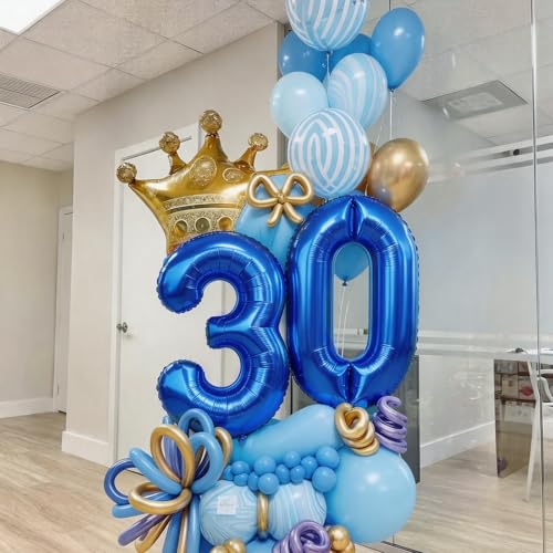 Image of Number Balloons Navy Blue Balloons - Giant Number 30 Balloon, Blue 30th Number Balloon Birthday Decorations for Him