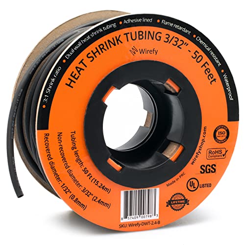 Wirefy Schrumpfschlauch Metrware mit Kleber 15m - 3:1 Schrumpfverhältnis, Doppelwandiger Schrumpfschlauch Wasserdicht - Heat Shrink Tube Set Schwarz Ø 2,4mm