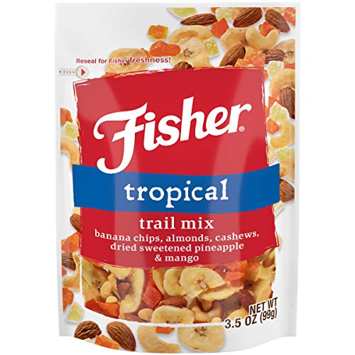 Fisher Snack Tropical Trail Mix, 3.5 Ounces (Pack Of 6), Banana Chips, Almonds, Cashews, Dried Sweetened Pineapple And Mango #TOP4