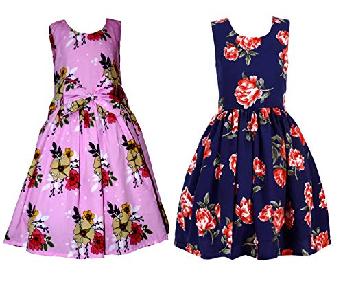 Image of Casual Frock for Baby Girls,Blue Printed and Olive Printed,Pack of 2