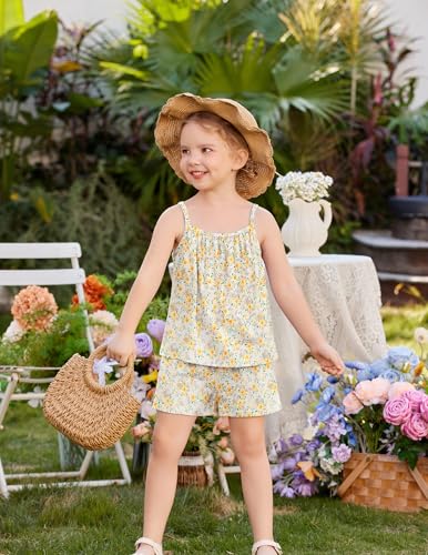 Image of Arshiner Toddler Kids Summer Clothes 2 Piece Tank Top and Shorts Set | Girl Summer Clothes 2 Piece Loose Spaghetti Strap Tank Top and Short Set Kids Clothing Sets with Pockets