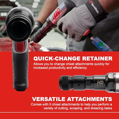 Ingersoll Rand 135MAXK Vibration Reduced Quick-Change Air Hammer 5-Piece Chisel Set, 2,600 BPM, 3" Stroke, Round Shank
