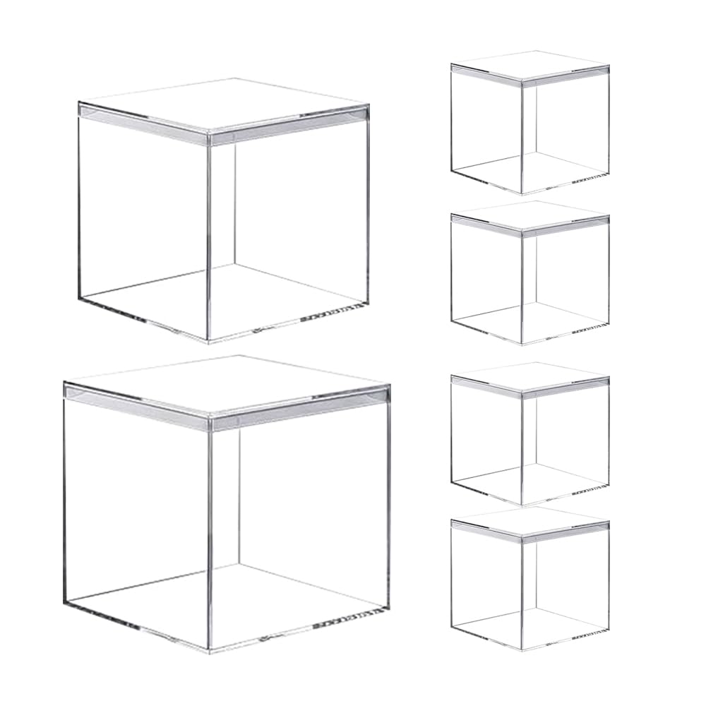 Wanfoou 6 Pack Clear Acrylic Plastic Square Cube Small Acrylic Box with Lid Storage Mini Boxes Square Display Box Organizer Containers for Candy Jewelry Display, 6.5 * 6.5 * 6.5cm