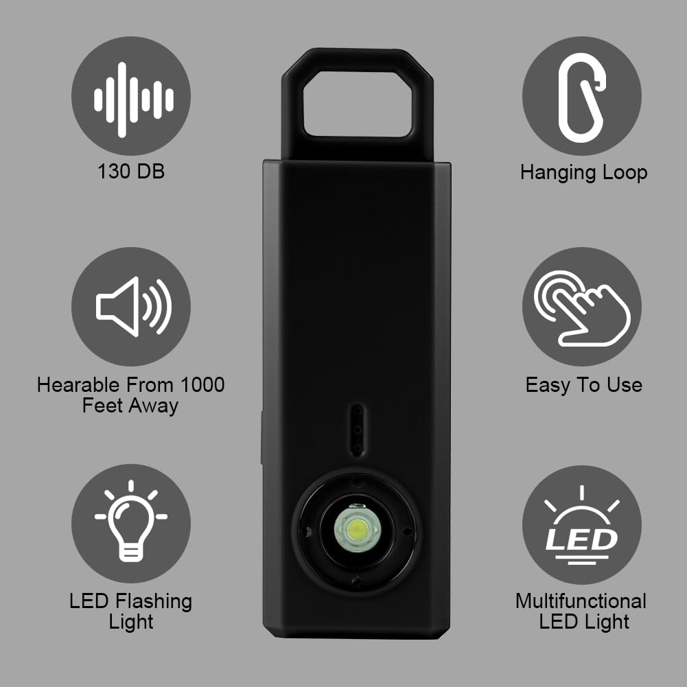 HOTUT Allarme Personale Anti Aggressione,130dB Portachiavi Autodifesa con Luce Stroboscopica,Ricaricabile Sicurezza Personale di Emergenza per Zaino in Spalla, Donne, Uomini(Nero + Blu)