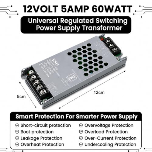 Image of YSD Strip Light Driver 12V 5AMP 60W AC to DC Switching Adaptor Convertor Driver /Power Supply for LED Strip Light Lamp /CCTV Camera /Security System /Radio /Computer Project (12V 5AMPS)