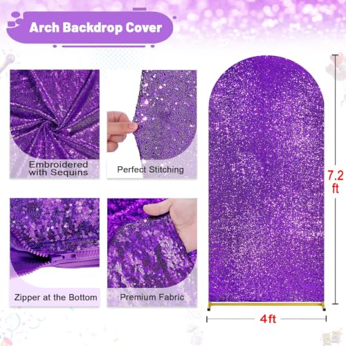 Image of Purple Arch Cover 7.2 ft Sequin Arch Backdrop Cover Balloon Arch Cover Party Background for Birthday Party Ceremony Graduation Banquet Decoration