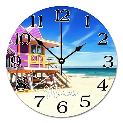Miami Beach Scenery Wall Clock Florida USA Landscape Travel Large Wall Clocks Battery Operated 12