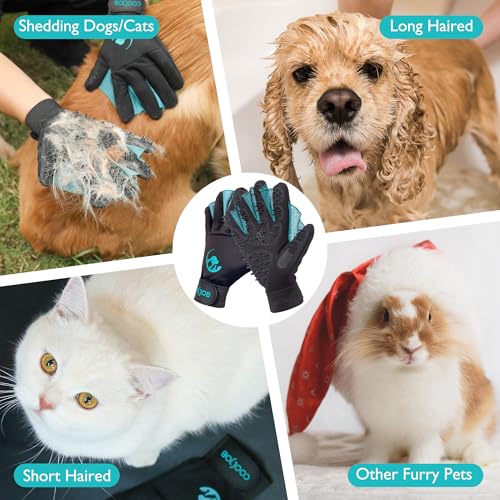 COOLJOB Fellpflege-Handschuhe, Haustier-Shampoo-Badebürste, schonender Handschuh mit Entfilzungsbürste, Enthaarungshandschuh für Katze, Hund, Pferd, Kaninchen(Größe M-L)