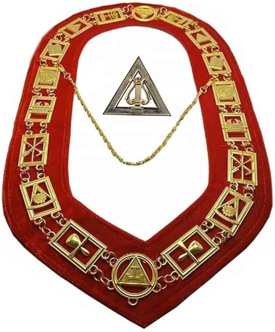 Masonic regalia Royal arch chain collar with chapter Organist jewel., Big, Red