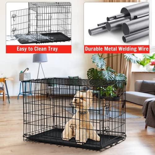 Large Dog Crate Kennel 48 Inch Metal Wire Dog Crate, Double-Door Folding Indoor and Outdoor Pet Dog Crates Dog Kennel… - Image 4