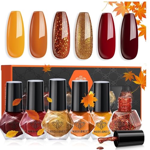 Image of modelones Fall Nail Polish Set, 6 Colors Quick Dry, Nail Art Kit