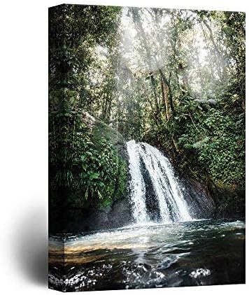wall26Canvas Print Wall Art Waterfall Forest Landscape in Sunlight Nature Wilderness Photography Modern Rustic Scenic Multicolor Colorful for Living Room, Bedroom, Office - 24"x36"