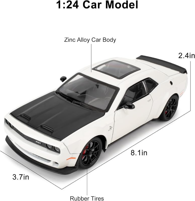 Image of Invite Enterprise 1:24 Dodge Challenger SRT Exclusive Alloy Metal Pull Back Die-cast Car Model with Sound Light Mini Auto Toy for Kids Metal Model Toy Car with Sound and Light(White /Black)
