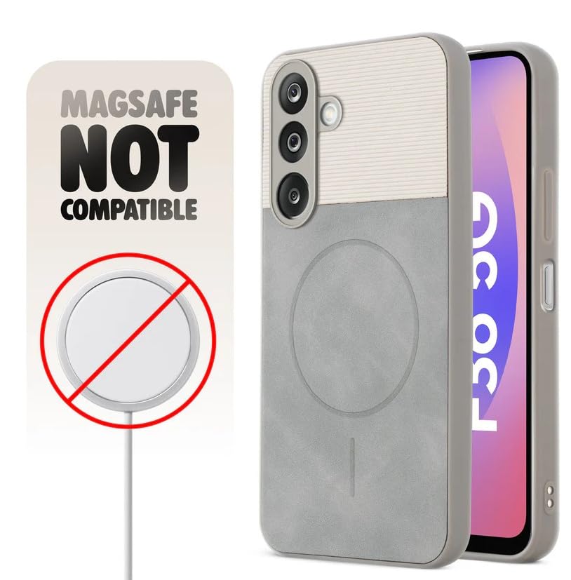 Image of Bintage CASE Mac Safe Design Hard Light Weight Back Case | Soft Border Camera Protect | Dual PU Leather Finish Back Cover Compatible for Samsung Galaxy A15 5G - White & Grey