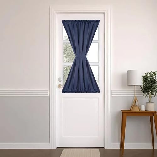 PANOVOUS Small Door Window Curtains for Front Door Christmas, Blackout French Door Curtain Panel for Privacy,Top and Botton Rod Pocket Door Curtain 1 Panel 25x40 Inch Navy
