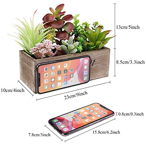 Hopewood Artificial Succulent Plants Arrangement In Wooden Planter,Fake Succulents Plants In Rustic Wood Box,Faux Succulent In Rectangular Pot,Centerpiece,Home Office Shelf Indoordecor Plants #TOP4