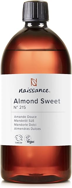 Naissance Sweet Almond Oil (no. 215) 1 Litre  For Skin, Hair, Massage, Nails, Cuticles, Ears, Face, Body, Stretch Marks - Natural Skin Care, Carrier Oil for Aromatherapy - Food Grade, Vegan, No GMO