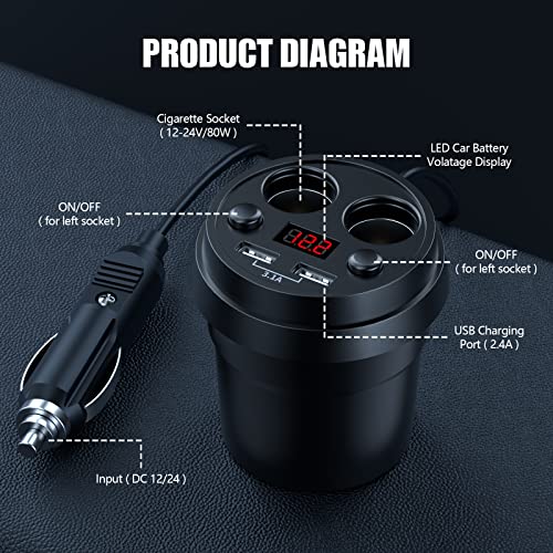 Car Cigarette Lighter Splitter Adapter 2-Socket Cigarette Lighter Adapter Led Voltage Display Dual Qc3.0 And 100W Pd Usb C Car Charger Splitter For Gps/Dash Cam/Laptop/Ipad/Iphone Series #TOP2