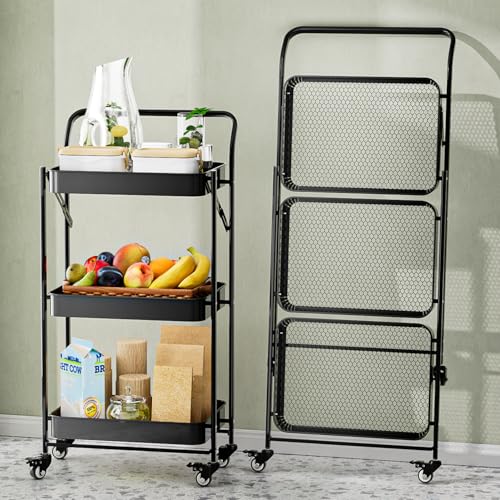 JAQ No Assembly Foldable Rolling Cart, 3 Tier...