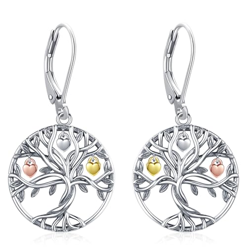 Eusense Boucles d'oreilles arbre de vie en argent 925 Boucle oreille arbre de vie Boucles d'oreilles pendantes Bijoux Cadeau pour Femmes