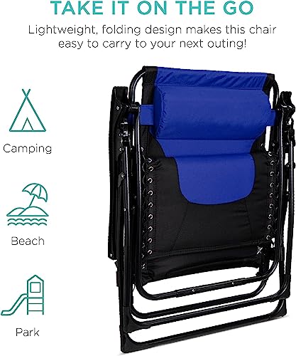 Image of STAR WORK Stainless Steel Zero Gravity Chair, Lawn Chair Recliner Lounge, Portable Camping Folding Beach Chair With Removable Pillow (Turquoise Blue)