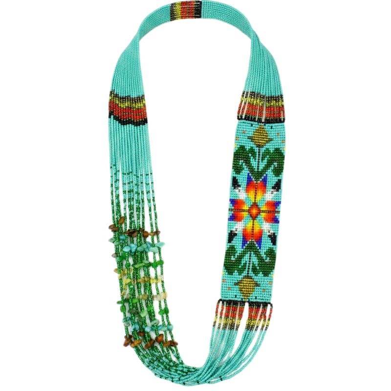 Collier ukrainien Gerdan mosaïque florale en perles de rocaille fait main