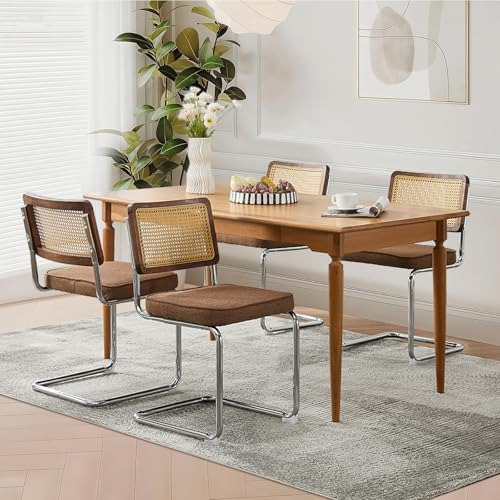 SoarTalent Rattan Back Linen Dining Chair