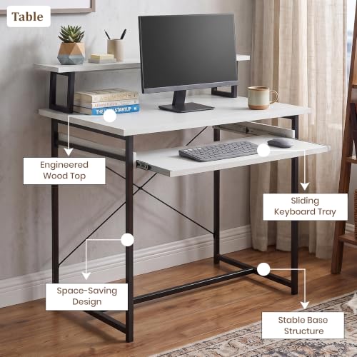 Image of Callas ST-25 DeskMate Pro Engineered Wood Study Desk | 90x54x94.5 cm | Sliding Keyboard Tray, Monitor Riser Shelf | Metal Frame | Home Office, Gaming & Kids Room (White, ST-25) - 1 Year Warranty