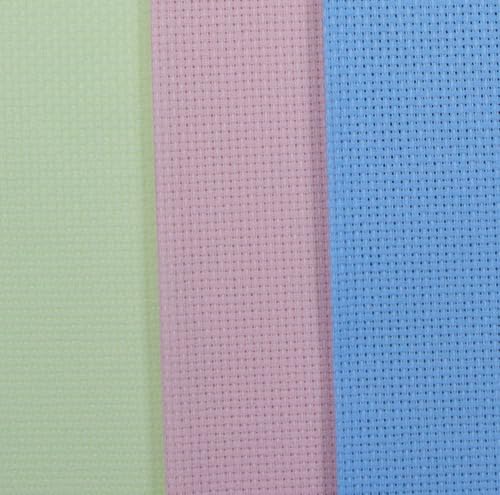 Image of KCS 3 pc of 12 inch x 18 inch(30cmx45cm) 16CT Counted Cotton Aida Cloth Cross Stitch Fabric (Light Blue+Pink+Light Green)