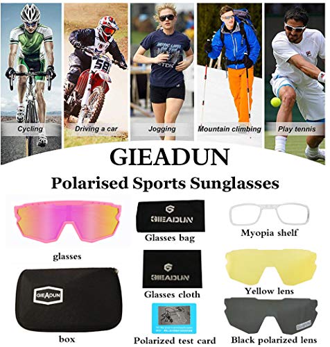 Gieadun Sports Sunglasses Cycling Glasses Polarized Cycling, Baseball,Fishing, Ski Running,Golf (Pink) #TOP6