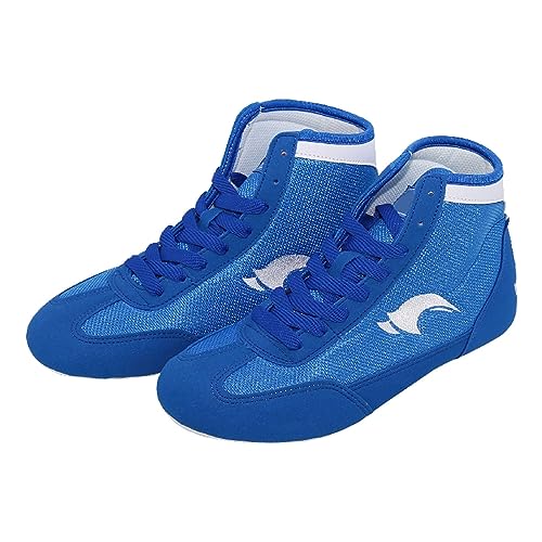 Kids Wrestling Shoes Boys Girls Boxing Shoes High Top Wrestling Training Shoes Boots (Blue, 13.5 Little Child)