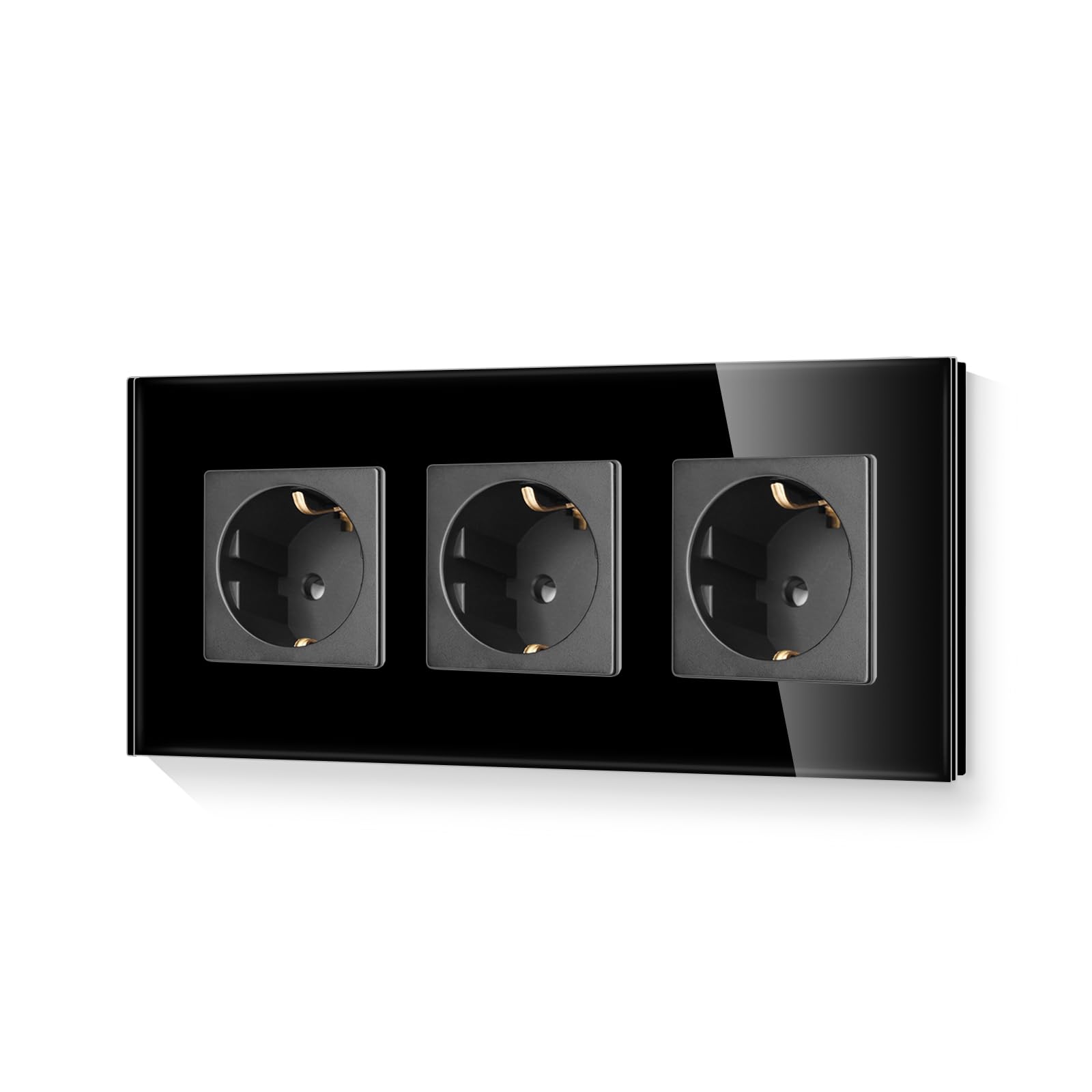 LIAONFOY Glas Schuko triple Steckdose Unterputz 3 Fach Wandsteckdose Weiße Farbe mit Glasrahmen 16Amp 110-250V 228mm