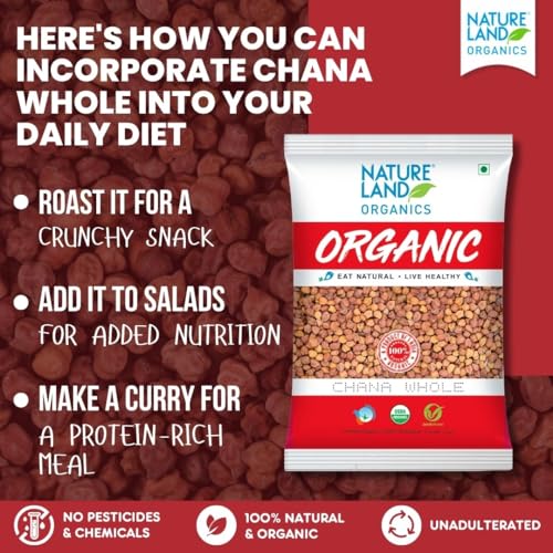 Image of Natureland Organics Chana whole 1 Kg (pack of 2) Total 2 Kg - Organic Healthy Chana