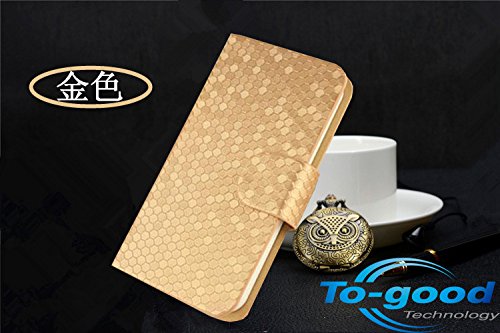 Card Holder Flip Premium Pu Leather Shiny Beehive Pattern Cover Case for New Lg G3 With screen protector (Gold)