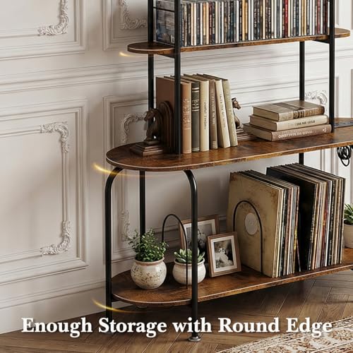 Image of Faesun Record Player Stand with Storage, 5-Tier Turntable Stand with Charging Station, CD Storage with Adjustable Book Stoppers, for CDs, Vinyl Records, Books, Games, for Living Room, Bedroom, Rustic