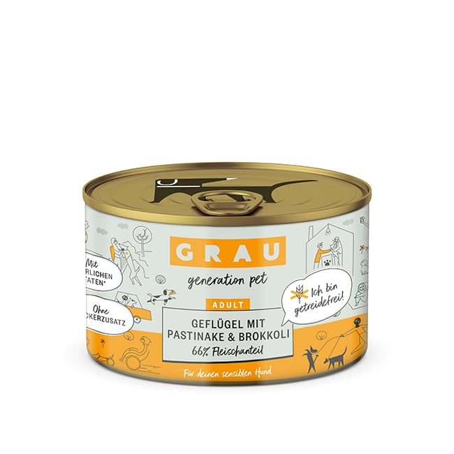 Grau – das Original – Nassfutter für Hunde - Geflügel mit Pastinake/Brokkoli, 1er Pack (1 x 200 g)