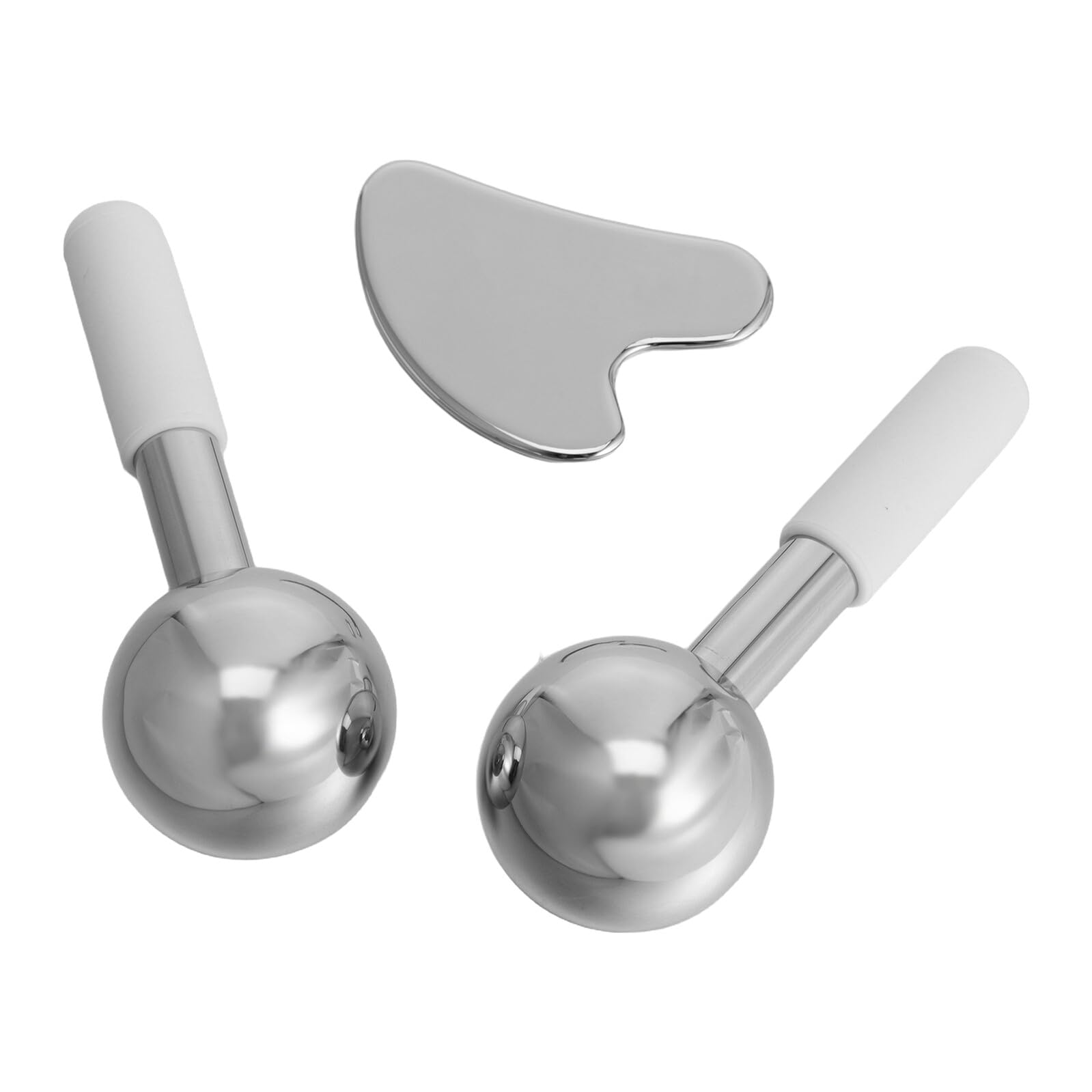 Set Gua Sha in Acciaio Inox Argento, 1 Pezzo per Viso e Collo | Forma Multipla, per Spa e Casa, Massaggio su Schiena e Corpo, Strumento Freddo Finitura in Acciaio