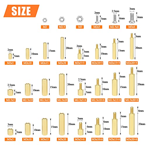 Helifouner 420 Pieces M2 M2.5 M3 Male Female Hex Brass Spacers Standoffs Screws Nuts Assortment Kit With A Tweezers #TOP3