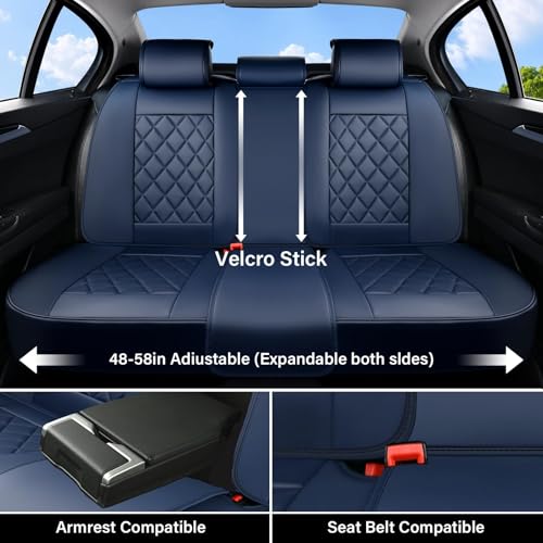 Image of Coverado Car Seat Covers Full Set, Luxury Faux Leather Seat Covers for Cars, Waterproof Car Seat Protector, Blue Car Seat Cover, Universal Automotive Seat Covers Fit for Most Sedan SUV Trucks
