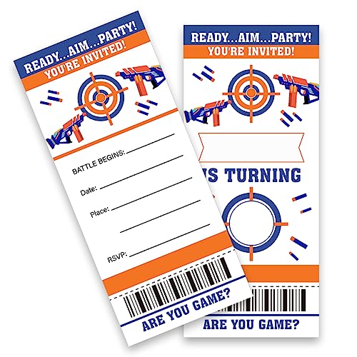 Lot De 15 Invitations Nerf Gun + Enveloppes - Carton Soie 350g/m² - Impression HD