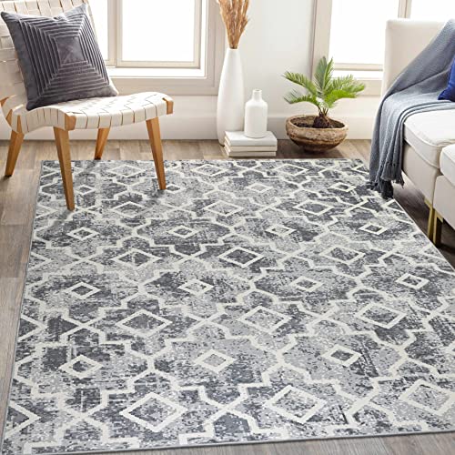 Wonnitar Moroccan Machine Washable Large Area Rug - 5X7 Grey Modern Geometric Bedroom Living Room Throw Rug,Non-Slip Distressed Dining Room Nursery Mat,Non-Shedding Indoor Floor Accent Carpet #TOP22