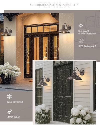 Image of FEMILA Dusk to Dawn Barn Lights, 12 inch Oil-Rubbed Bronze Outdoor Light Fixture, Exterior Lighting Fixtures, Outdoor Porch Light with E26 Base, 4FY15-1W PC ORB