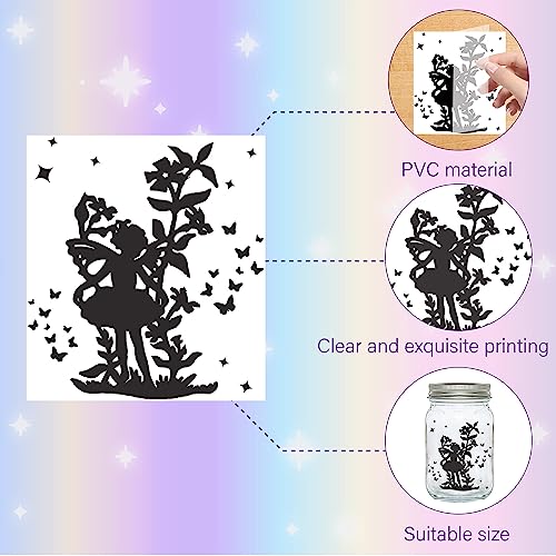 CREATCABIN 24Pcs Fairy Silhouettes Mason Jar Decor Lantern Laser Cutouts Decoration Plastic Scrapbook Embellishment for Jars Wall Windows Glass Cars Decor DIY Crafts Gifts Black 3.9x3.5Inch - Image 3