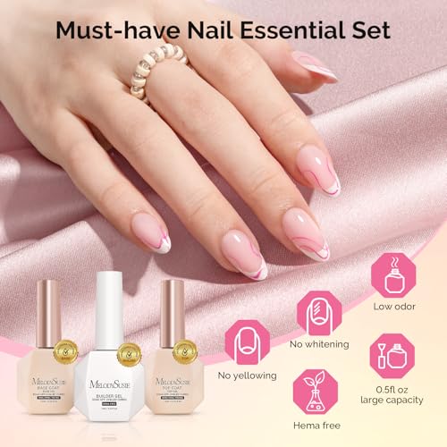 Image of MelodySusie Hema Free Top Coat Base Coat Builder Gel Set Long Lasting Shine Finish Soak Off UV LED Nail Lamp Nail Polish Art Design Manicure Kit Perfect Gifts for Women Girls 3 Pcs 15ml Clear