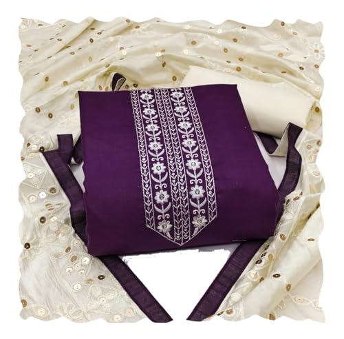 Image of HMP Fashion Womens Bombay Cotton Embroidery Tie Cotton Unstitch dress Material With Chanderi lace bordered Dupatta