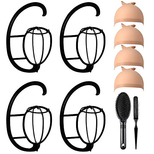 Wig Stand Wig Hanger Wig Brush Wig Comb, 4 Pcs Portable Wig Stand Wig Hangers for All Wigs and Hats Holder,Collapsible Wig Stands Travel Wig Dryer Durable Wig Stands Tool Holder
