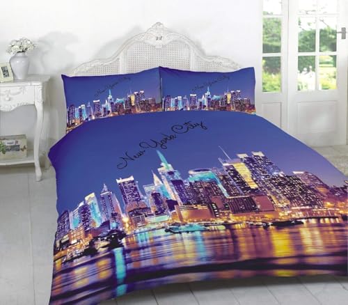 Housse de Couette 220x240 New York Parure de lit 2 Personnes Paysage Urbain Nocturne Set de Housse Couette Microfibre Imprimée 3D Ensemble de Literie avec 2...