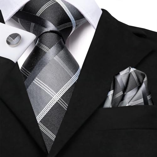 Image of Dubulle Silk Ties Set for Men Formal Paisley Striped Necktie Pocket Square Cufflinks 3PCS Sets Wedding Business Party