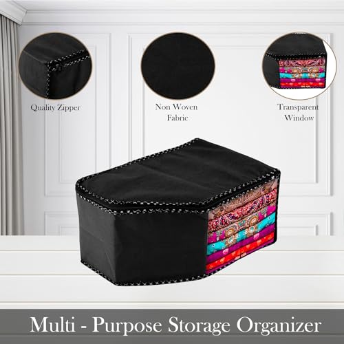 Image of Urbane Home Blouse Cover | Clothes Storage Bag | Zipper Wardrobe Organizers | Non-Woven Clothes Organiser | Side Transparent Blouse Organizer | Dot Border | Pack of 6 | Black
